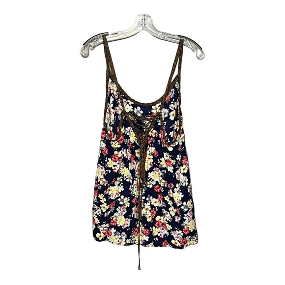Torrid Challis Lace-Up Swing Cami Black Floral Sleeveless Scoop Neck Lightweight - Picture 3 of 4